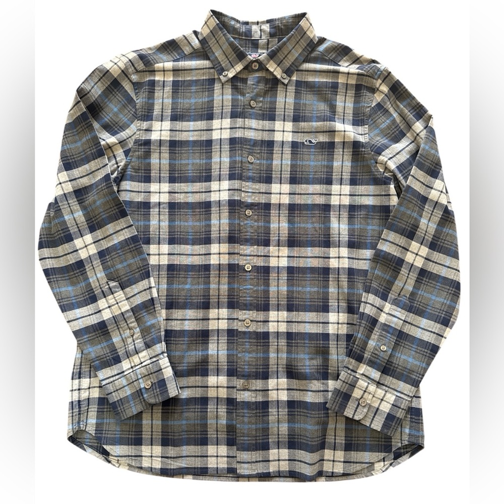 Vineyard Vines Plaid Oxford Whale Shirt Classic Fit Blue Gray Mens Large NWT